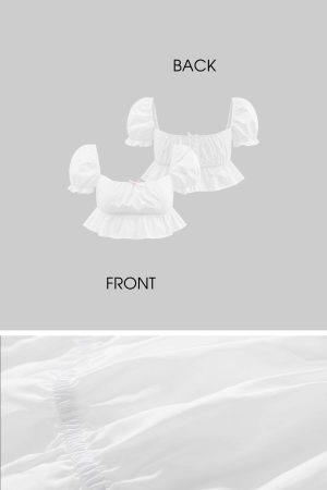 DreamyNerd Bow Detail Puff Sleeve Crop Top