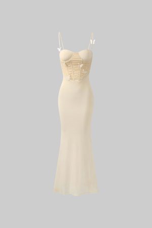 DreamyNerd Butterfly Appliqué Mesh Corset Maxi Dress
