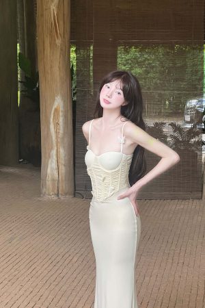 DreamyNerd Butterfly Appliqué Mesh Corset Maxi Dress