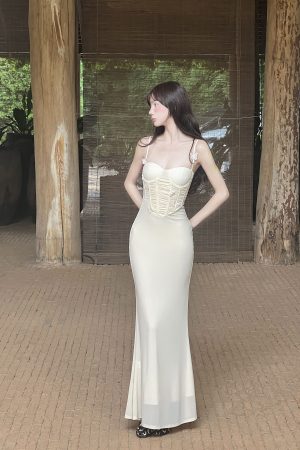 DreamyNerd Butterfly Appliqué Mesh Corset Maxi Dress