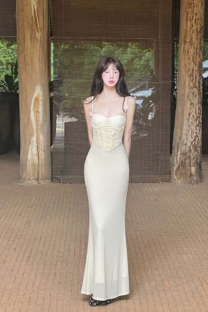 DreamyNerd Butterfly Appliqué Mesh Corset Maxi Dress