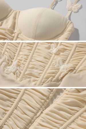 DreamyNerd Butterfly Appliqué Mesh Corset Maxi Dress