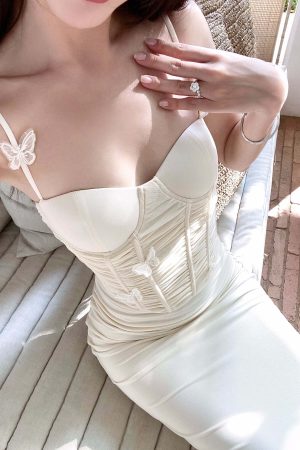 DreamyNerd Butterfly Appliqué Mesh Corset Maxi Dress