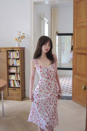 DreamyNerd Cherry Print Ruffle Strap Midi Dress