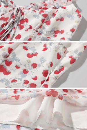 DreamyNerd Cherry Print Ruffle Strap Midi Dress