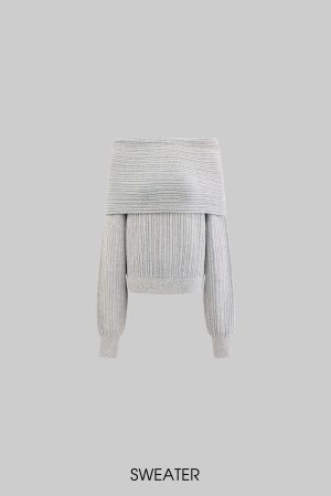 DreamyNerd Cloudy Soft Knit Off-Shoulder Set