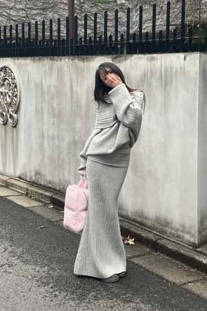 DreamyNerd Cloudy Soft Knit Off-Shoulder Set