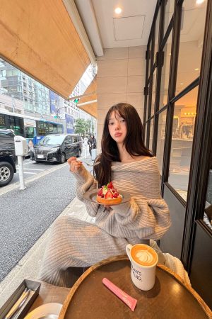 DreamyNerd Cloudy Soft Knit Off-Shoulder Set