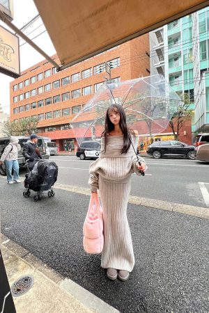 DreamyNerd Cloudy Soft Knit Off-Shoulder Set