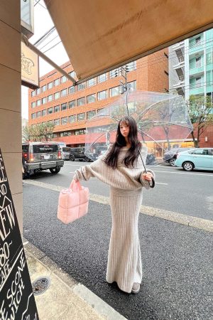 DreamyNerd Cloudy Soft Knit Off-Shoulder Set