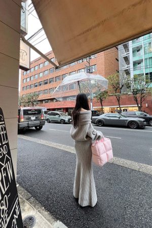 DreamyNerd Cloudy Soft Knit Off-Shoulder Set