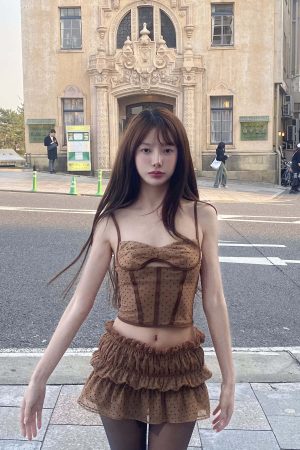 DreamyNerd Cocoa Dot Mesh Two-Piece Set