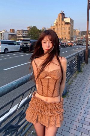 DreamyNerd Cocoa Dot Mesh Two-Piece Set