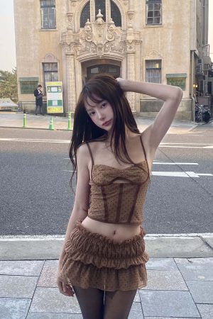 DreamyNerd Cocoa Dot Mesh Two-Piece Set