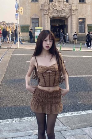 DreamyNerd Cocoa Dot Mesh Two-Piece Set