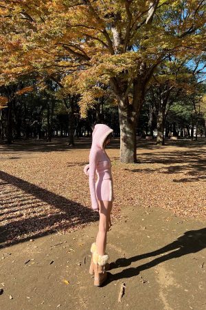 DreamyNerd Cozy Knit Hoodie & Shorts Set in Baby Pink