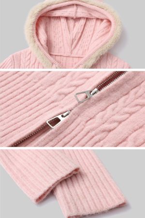 DreamyNerd Cozy Knit Hoodie & Shorts Set in Baby Pink