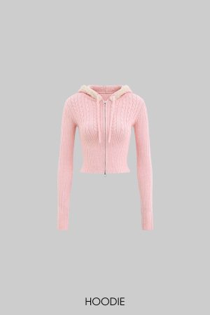 DreamyNerd Cozy Knit Hoodie & Shorts Set in Baby Pink