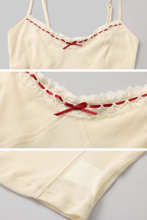 DreamyNerd Cream Lace Bow Camisole
