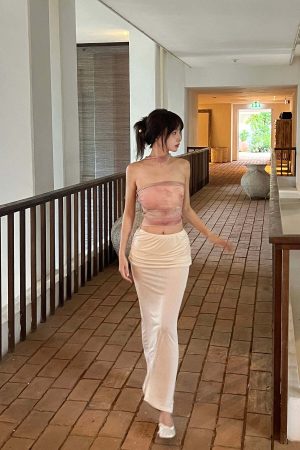 DreamyNerd Draped Hip Hugging Maxi Skirt with Soft Sheen and Flared Hem