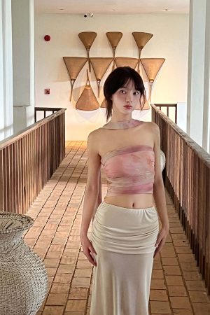 DreamyNerd Draped Hip Hugging Maxi Skirt with Soft Sheen and Flared Hem