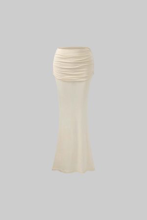 DreamyNerd Draped Hip Hugging Maxi Skirt with Soft Sheen and Flared Hem