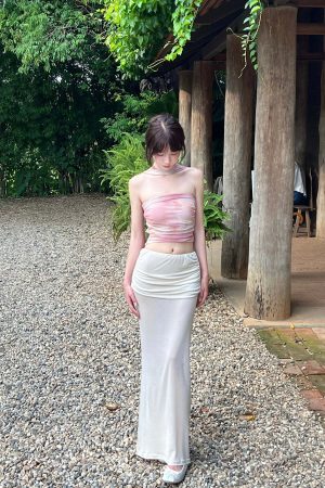 DreamyNerd Draped Hip Hugging Maxi Skirt with Soft Sheen and Flared Hem