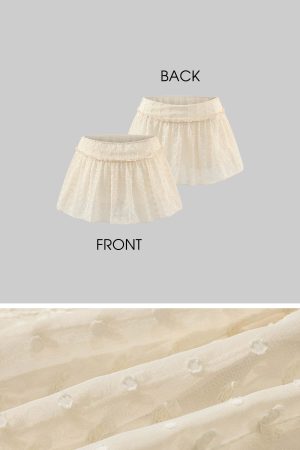 DreamyNerd Embroidered Sheer Mini Skirt with Ruffled Waist and Inner Shorts
