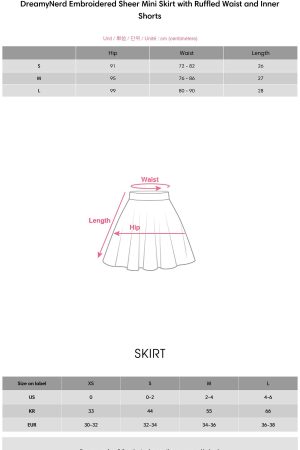 DreamyNerd Embroidered Sheer Mini Skirt with Ruffled Waist and Inner Shorts