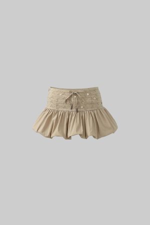 DreamyNerd Embroidered Waist Flounce Mini Skirt