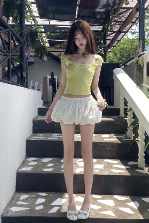 DreamyNerd Eyelet Bubble Mini Skirt