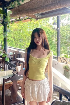 DreamyNerd Eyelet Bubble Mini Skirt