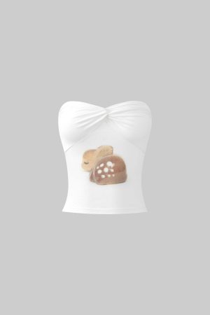 DreamyNerd Fawn Print Twist Bandeau Top