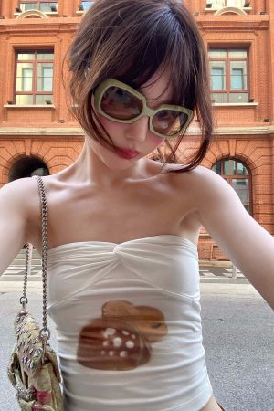 DreamyNerd Fawn Print Twist Bandeau Top