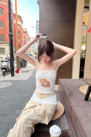 DreamyNerd Fawn Print Twist Bandeau Top