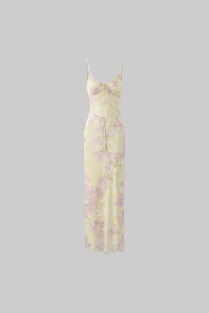 DreamyNerd Floral Mesh Slip Maxi Dress