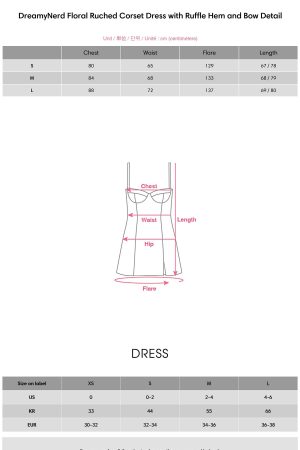 DreamyNerd Floral Ruched Corset Dress with Ruffle Hem and Bow Detail