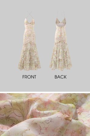 DreamyNerd Floral Ruffle Maxi Dress with Open Back and Spaghetti Straps