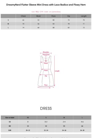 DreamyNerd Flutter Sleeve Mini Dress with Lace Bodice and Flowy Hem