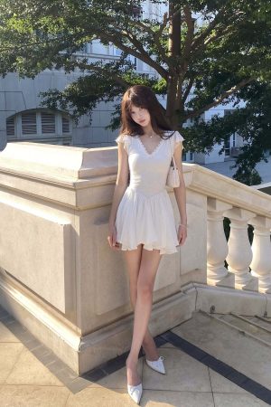 DreamyNerd Flutter Sleeve Mini Dress with Lace Bodice and Flowy Hem