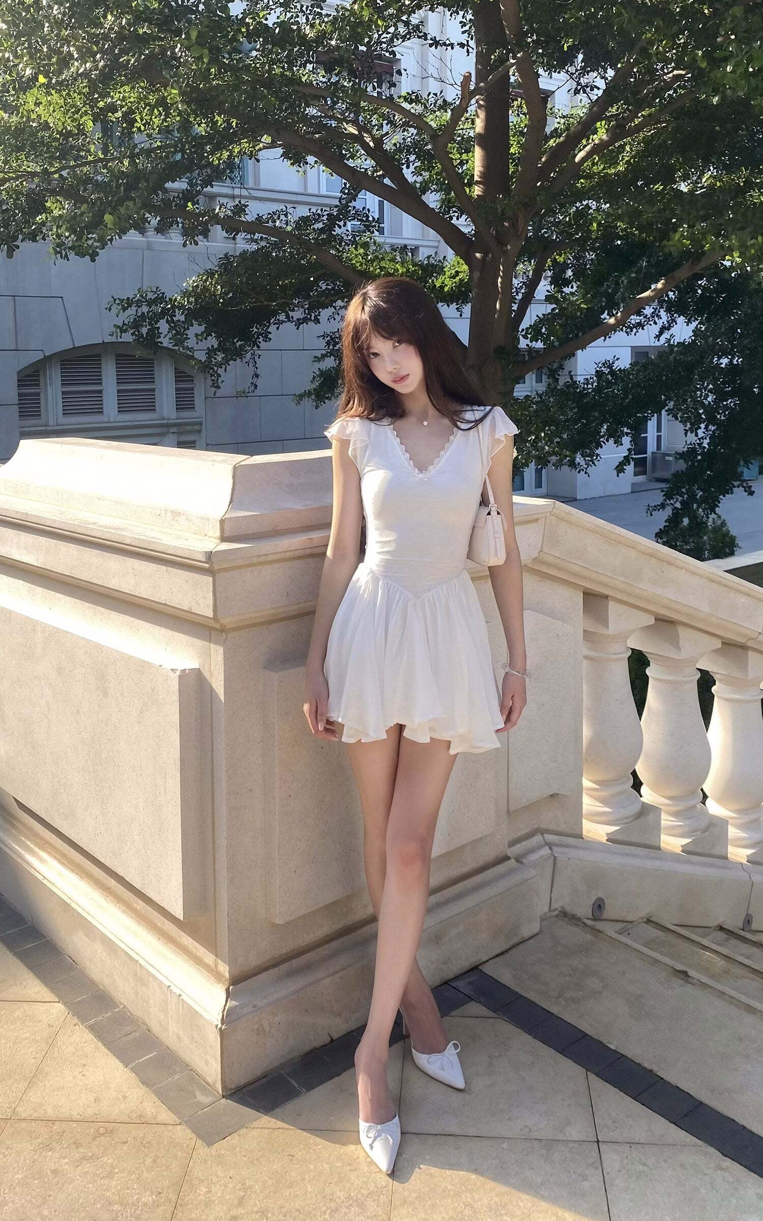 DreamyNerd Flutter Sleeve Mini Dress with Lace Bodice and Flowy Hem DreamyNerd Flutter Sleeve Mini Dress with Lace Bodice and Flowy Hem