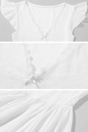 DreamyNerd Flutter Sleeve Mini Dress with Lace Bodice and Flowy Hem