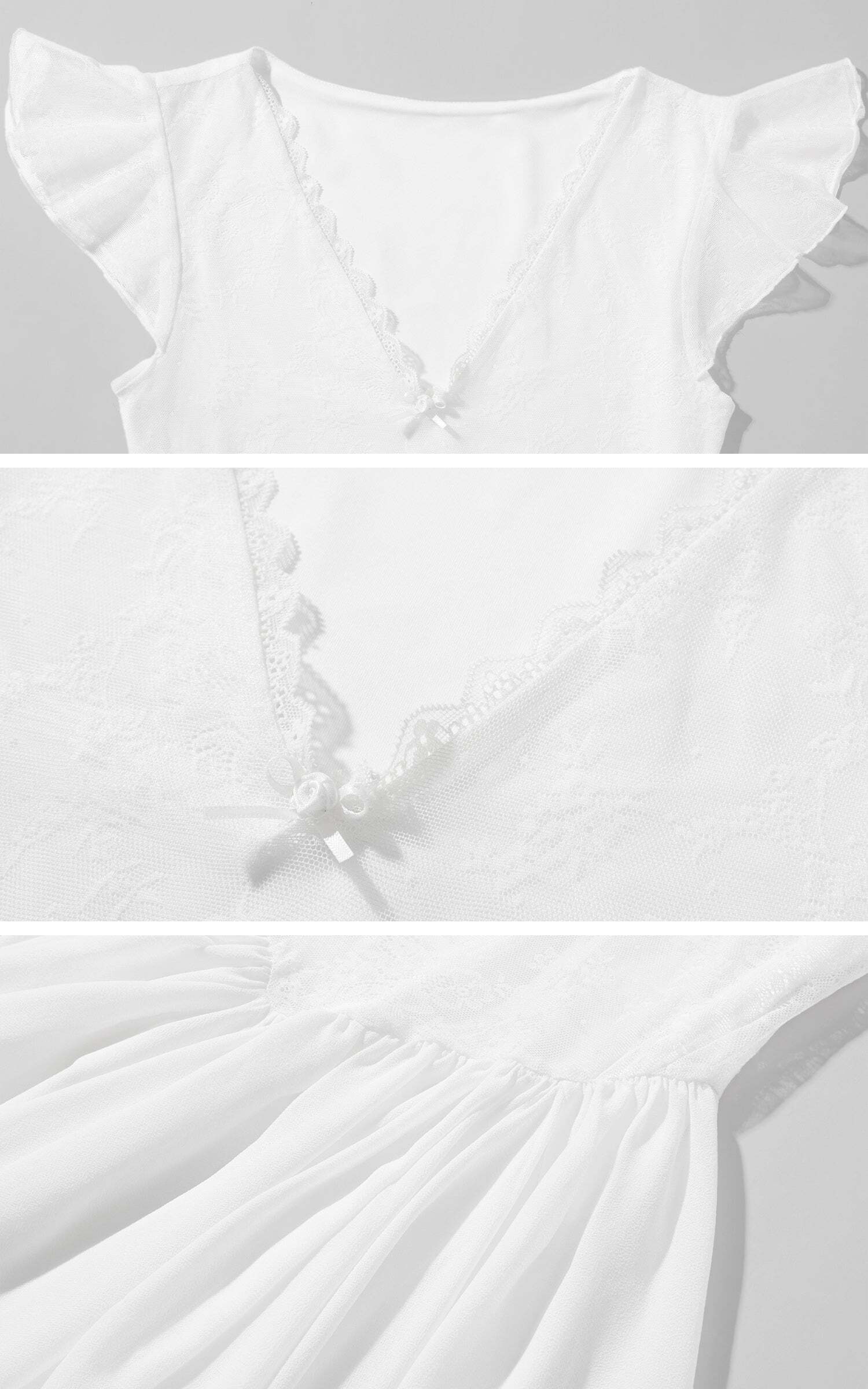 DreamyNerd Flutter Sleeve Mini Dress with Lace Bodice and Flowy Hem DreamyNerd Flutter Sleeve Mini Dress with Lace Bodice and Flowy Hem