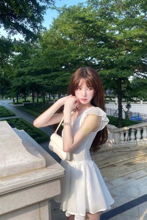 DreamyNerd Flutter Sleeve Mini Dress with Lace Bodice and Flowy Hem