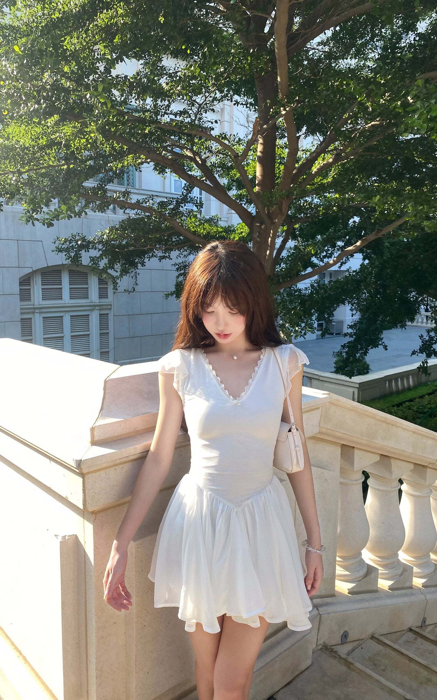 DreamyNerd Flutter Sleeve Mini Dress with Lace Bodice and Flowy Hem DreamyNerd Flutter Sleeve Mini Dress with Lace Bodice and Flowy Hem