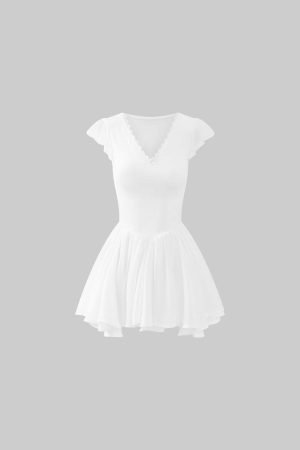 DreamyNerd Flutter Sleeve Mini Dress with Lace Bodice and Flowy Hem