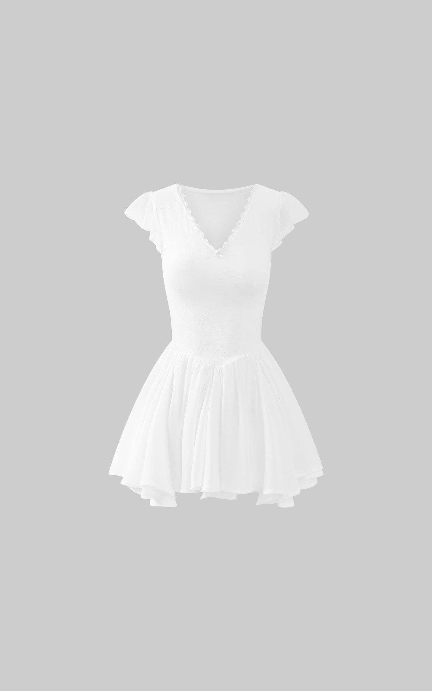 DreamyNerd Flutter Sleeve Mini Dress with Lace Bodice and Flowy Hem DreamyNerd Flutter Sleeve Mini Dress with Lace Bodice and Flowy Hem