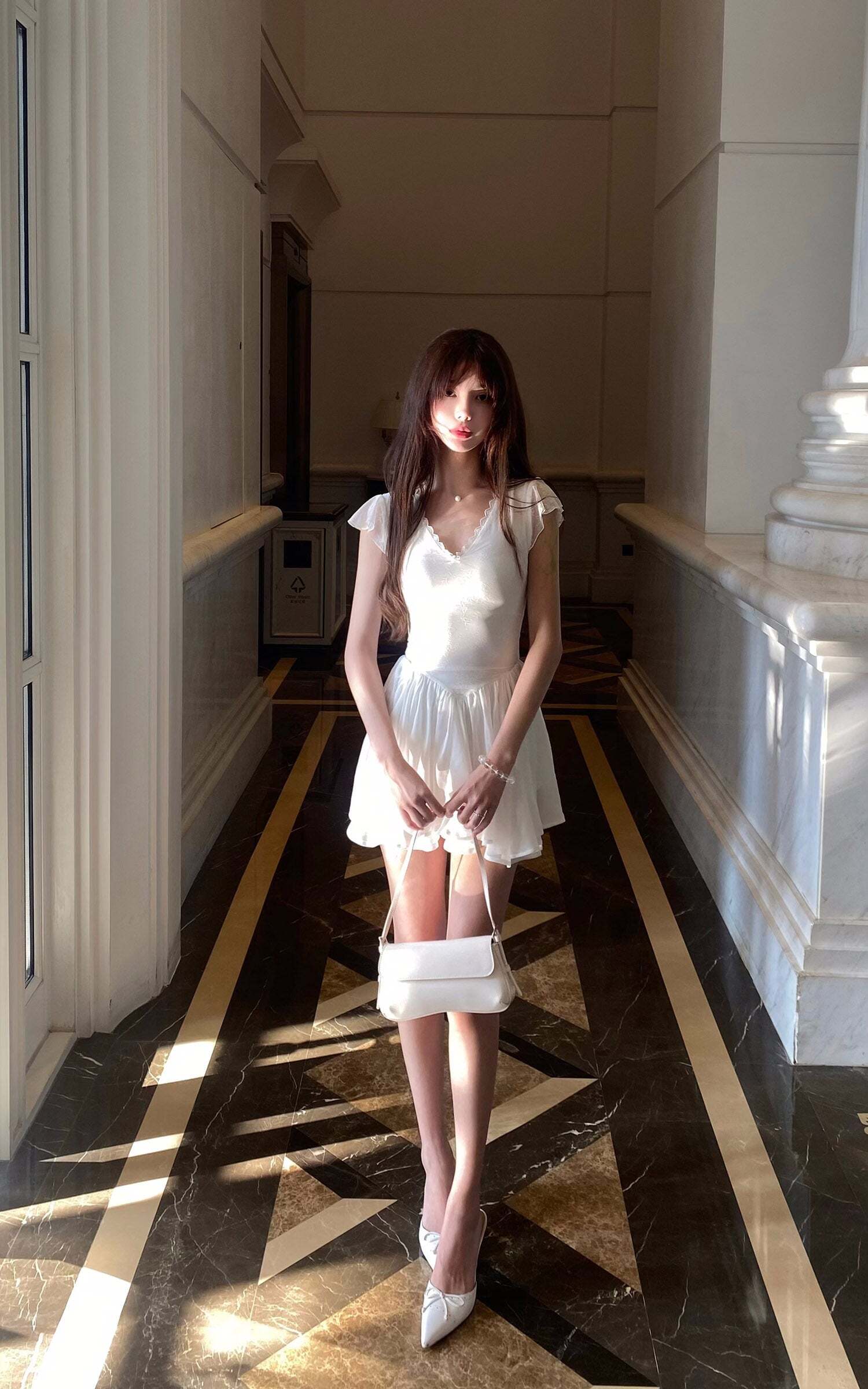 DreamyNerd Flutter Sleeve Mini Dress with Lace Bodice and Flowy Hem DreamyNerd Flutter Sleeve Mini Dress with Lace Bodice and Flowy Hem