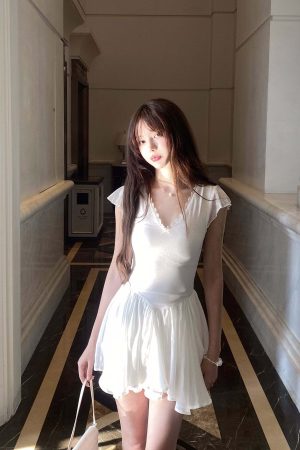 DreamyNerd Flutter Sleeve Mini Dress with Lace Bodice and Flowy Hem