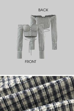 DreamyNerd Gingham Off-Shoulder Top and Skirt Set